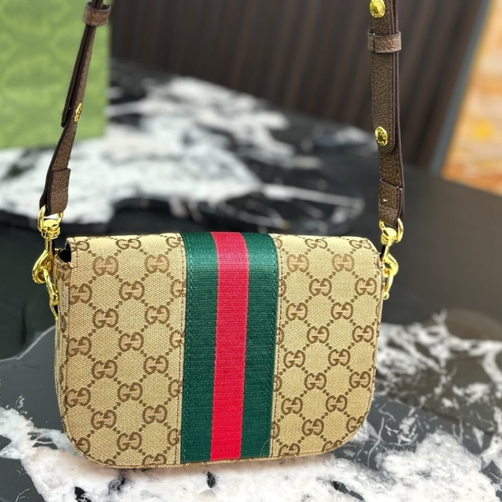 Gucci Horsebit 1955 Small Shoulder Bag Sand And Brown GG Canvas 21cm 866762 FAFV9 9653 - Image 5