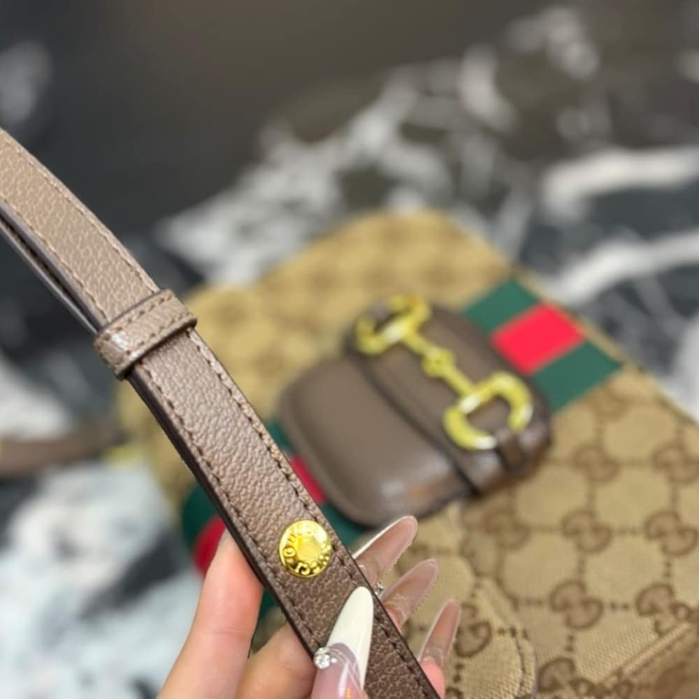 Gucci Horsebit 1955 Small Shoulder Bag Sand And Brown GG Canvas 21cm 866762 FAFV9 9653 - Image 7