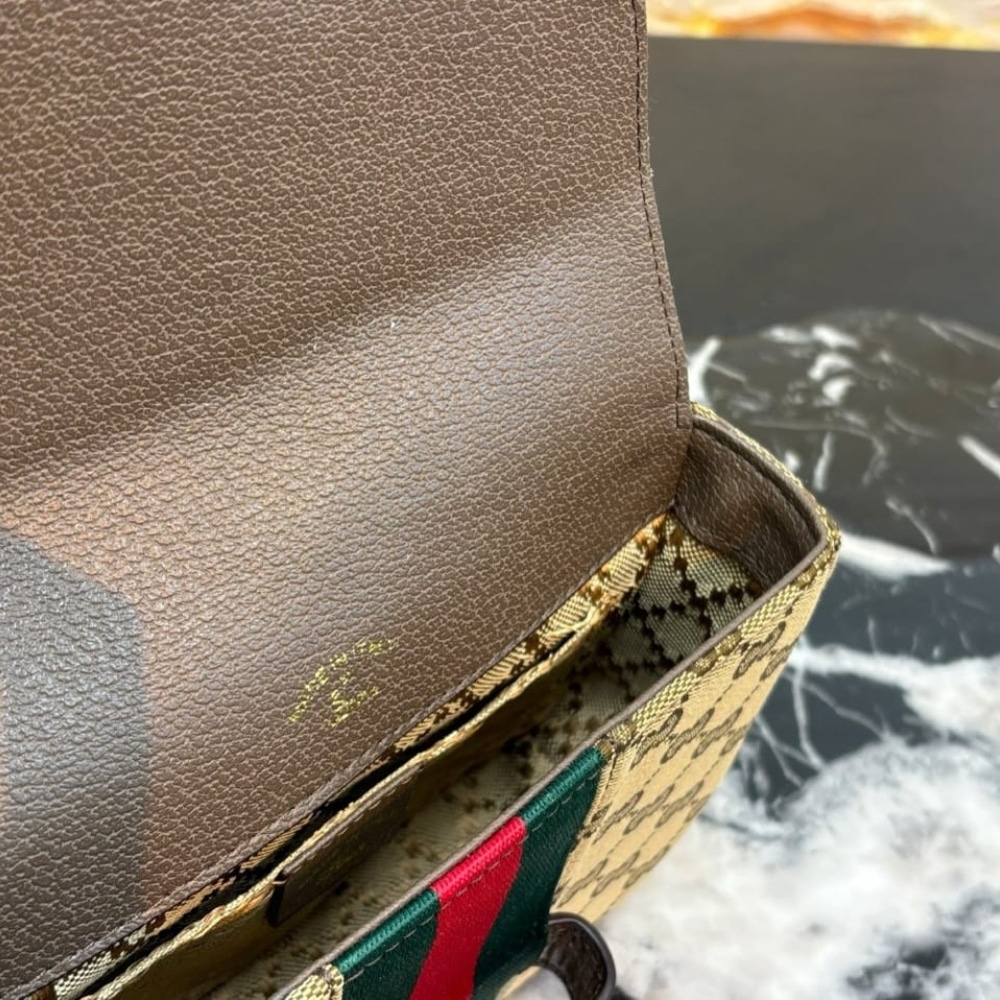 Gucci Horsebit 1955 Small Shoulder Bag Sand And Brown GG Canvas 21cm 866762 FAFV9 9653 - Image 8