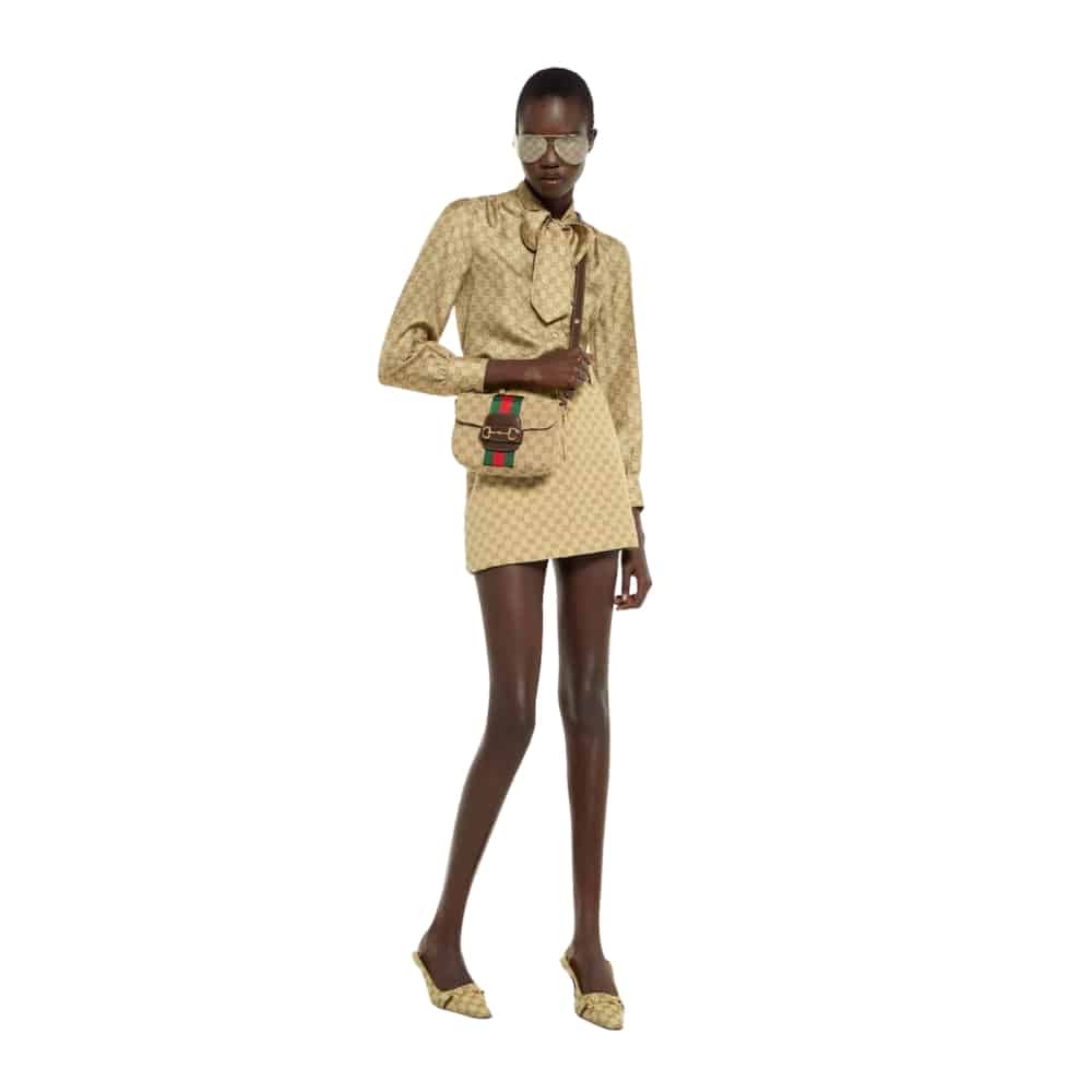 Gucci Horsebit 1955 Small Shoulder Bag Sand And Brown GG Canvas 21cm 866762 FAFV9 9653 - Image 10