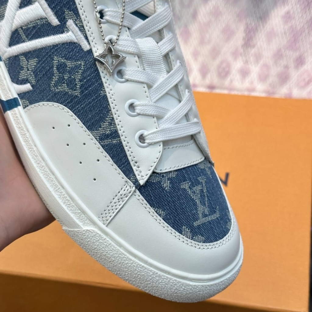Louis Vuitton Charlie Trainers Monogram Denim White Blue 1AAW2G - Image 7