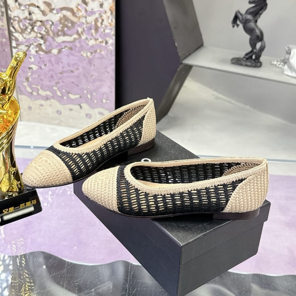 Chanel Ballet Flats Raffia Black And Beige G46352 B19806 NAFBB - Image 4