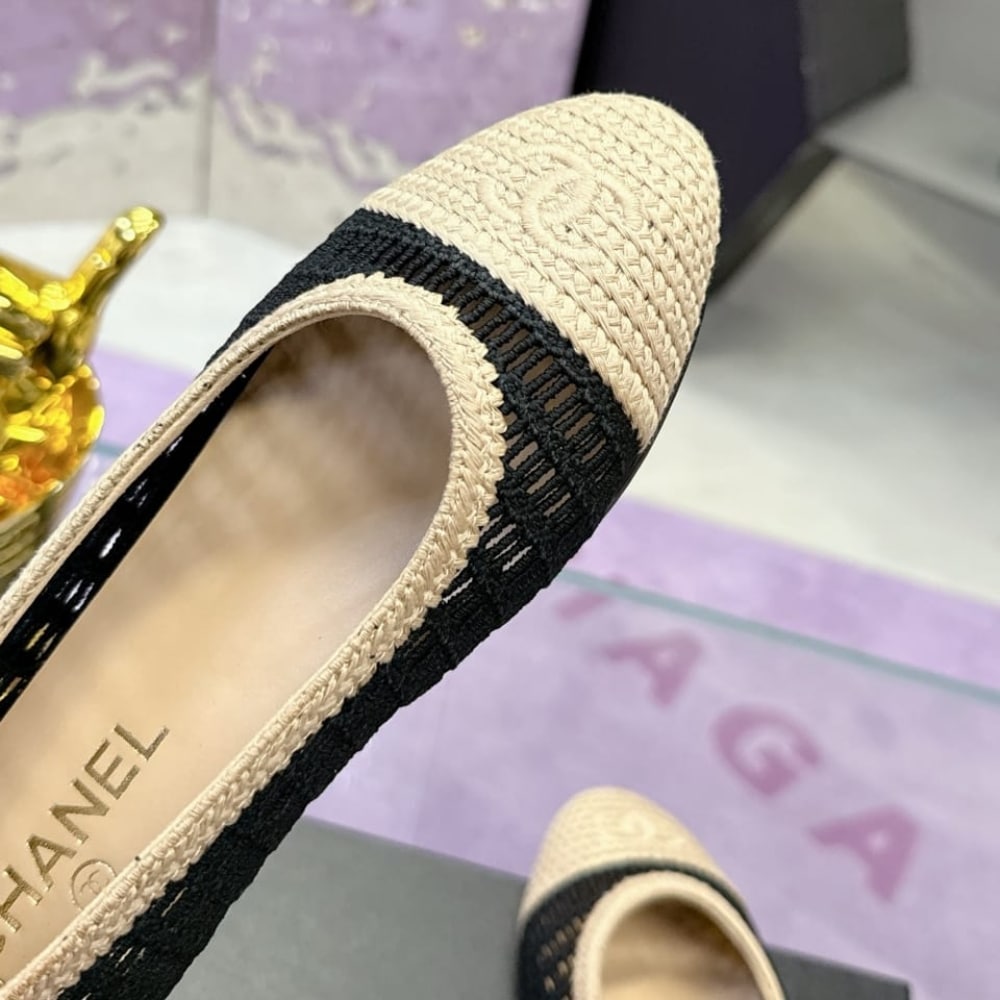Chanel Ballet Flats Raffia Black And Beige G46352 B19806 NAFBB - Image 6