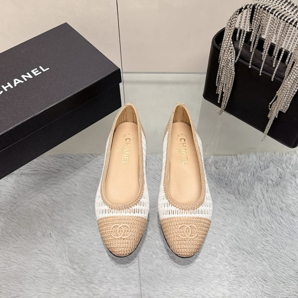 Chanel Ballet Flats Raffia White And Beige G46352 B19806 NAFBO - Image 4