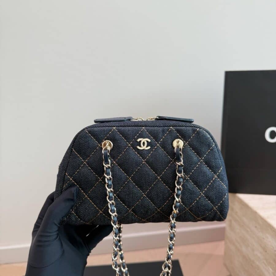 Alternative view of Chanel Clutch With Strap Gold Metal Denim Blue 20cm