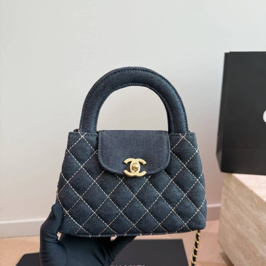 Alternative view of Chanel Clutch With Strap Gold Metal Washed Denim Blue 19cm