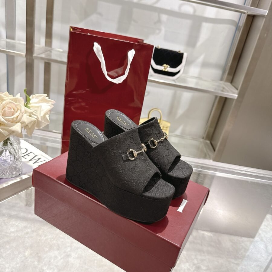 Alternative view of Gucci Women's Wedge Sandal With Horsebit Black 816328 Fab10 1000