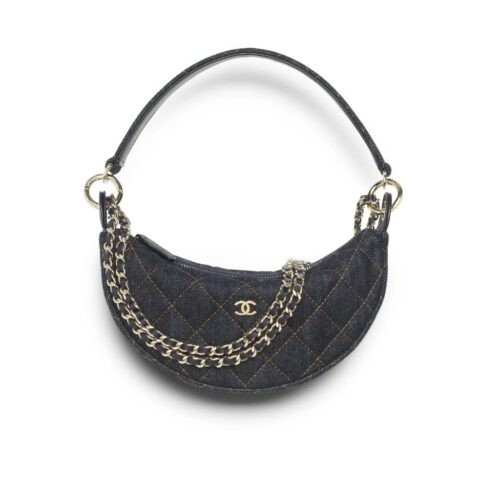Chanel Clutch With Chain Denim And Gold Tone Metal Dark Blue 22cm AP5094 B23492 U7663