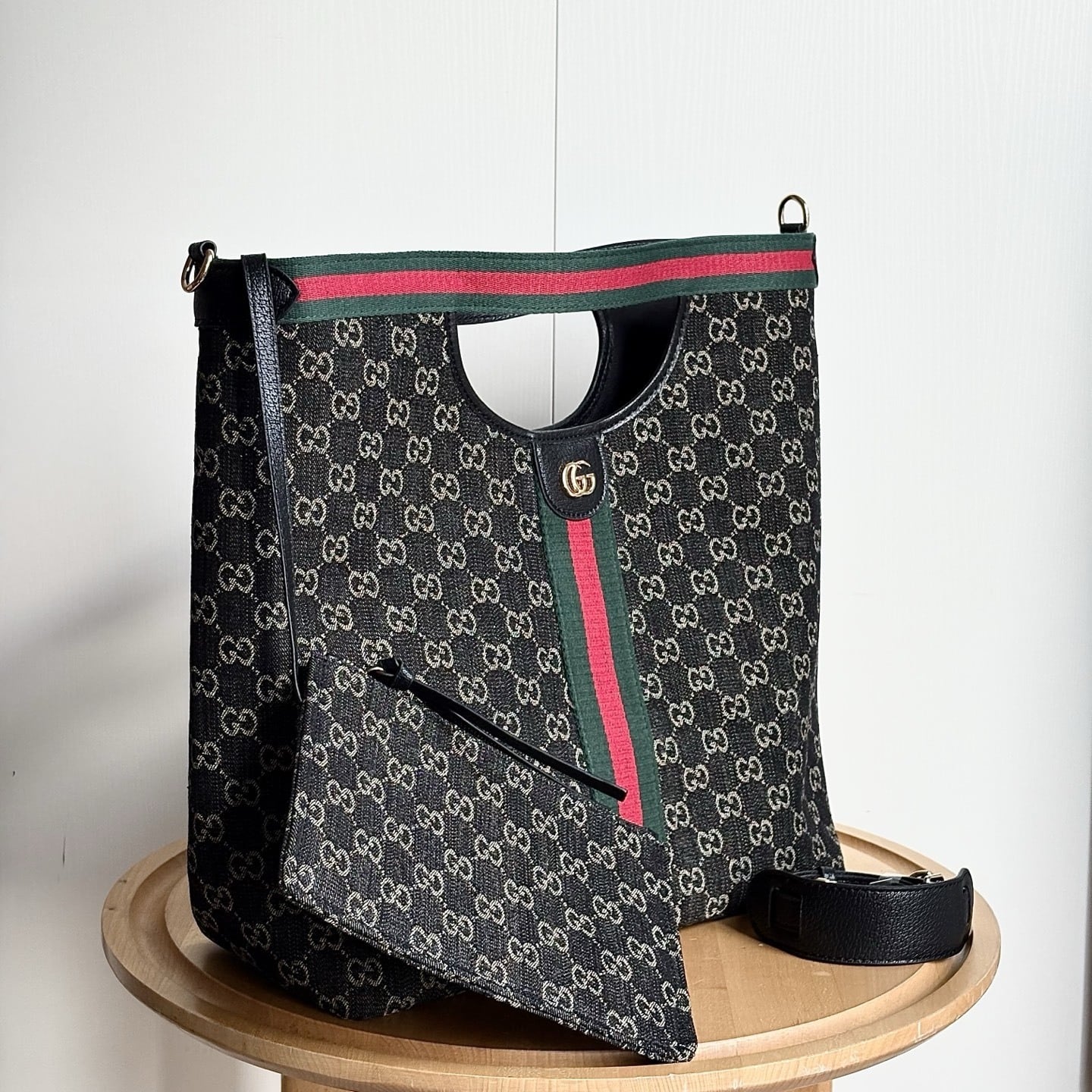 Gucci Giglio Large Tote Bag Black And White GG Denim 39Cm 865452 UN3AG 1099 - Image 3
