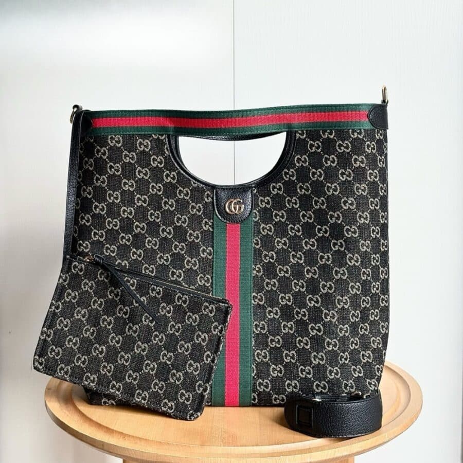 Alternative view of Gucci Giglio Large Tote Bag Black And White GG Denim 39Cm ‎865452 UN3AG 1099