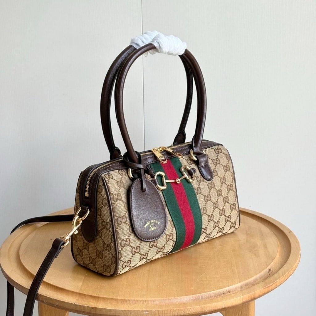 Gucci Borsetto Medium Boston Bag GG Canvas Sand And Brown 28Cm 866732 FAFV9 9653 - Image 6