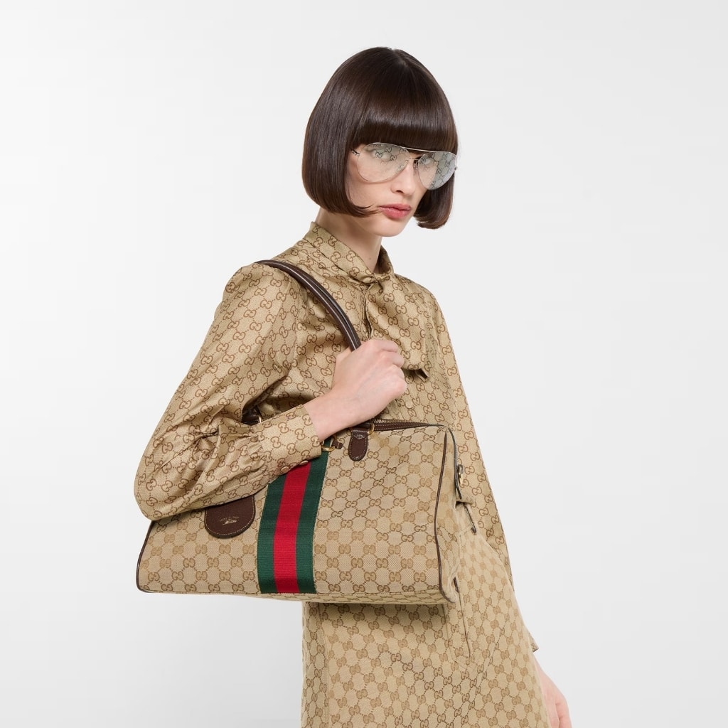 Gucci Borsetto Large Boston Bag GG Canvas Sand And Brown 38Cm 866734 FAFV9 9653 - Image 7