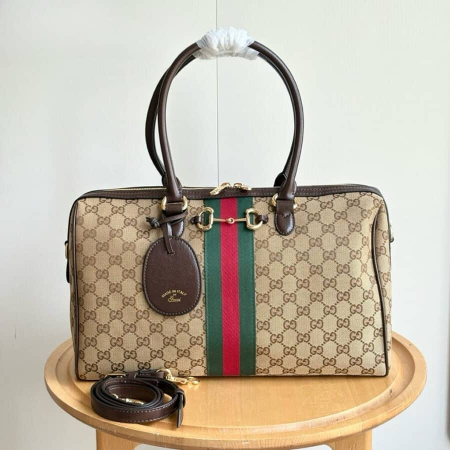 Alternative view of Gucci Borsetto Large Boston Bag GG Canvas Sand And Brown 38Cm 866734 FAFV9 9653