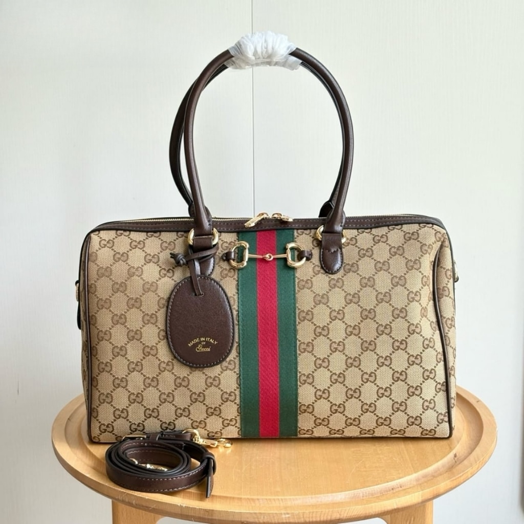 Gucci Borsetto Large Boston Bag GG Canvas Sand And Brown 38Cm 866734 FAFV9 9653 - Image 2
