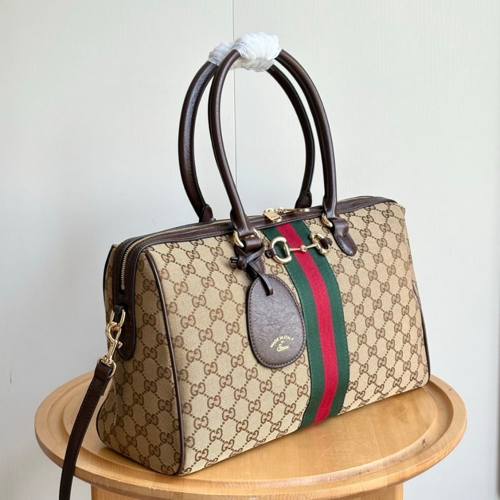 Gucci Borsetto Large Boston Bag GG Canvas Sand And Brown 38Cm 866734 FAFV9 9653 - Image 3
