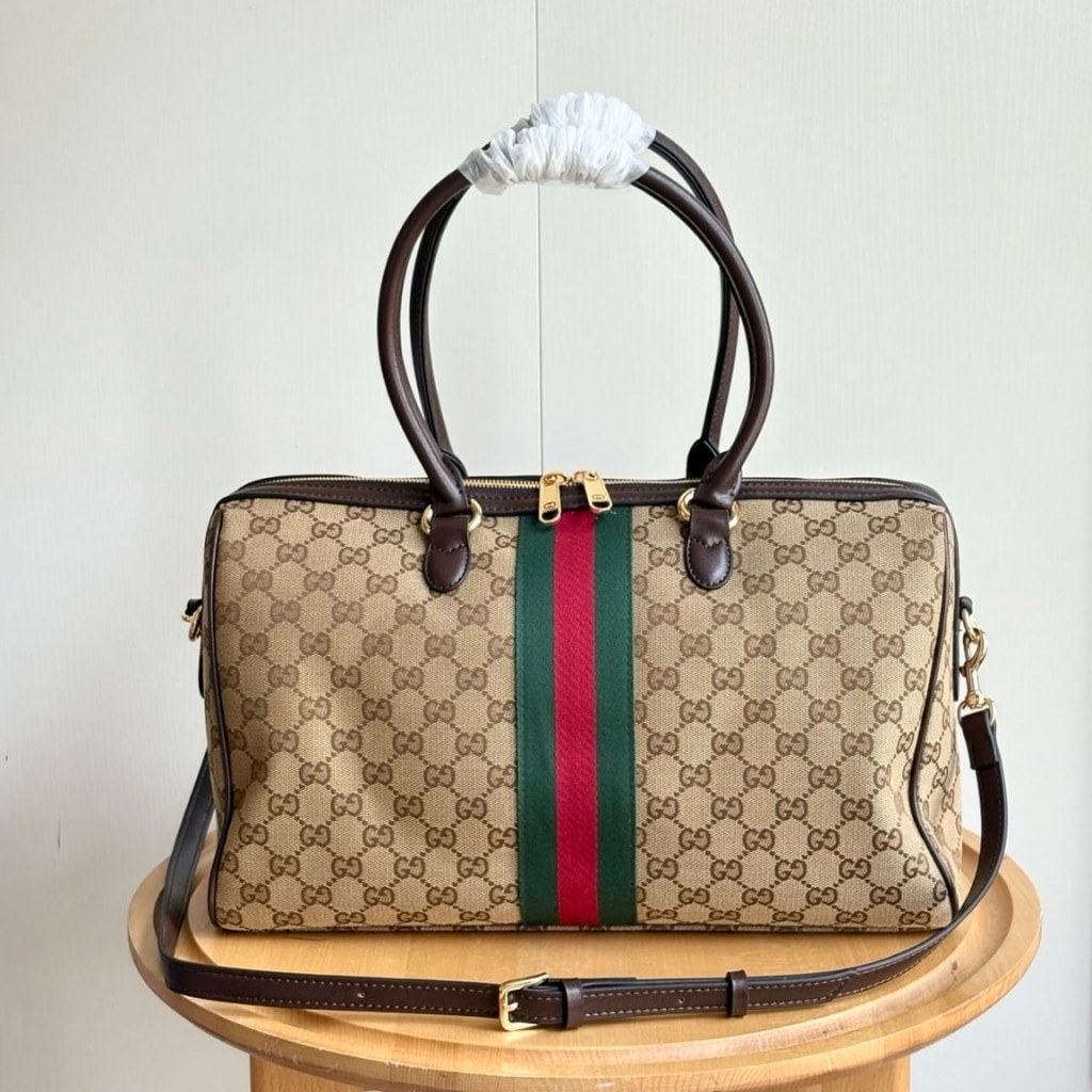 Gucci Borsetto Large Boston Bag GG Canvas Sand And Brown 38Cm 866734 FAFV9 9653 - Image 4