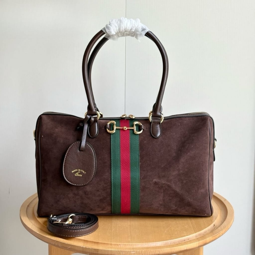 Gucci Borsetto Large Boston Bag Suede Leather Dark Brown 38Cm 866734 AAGIR 2146 - Image 2
