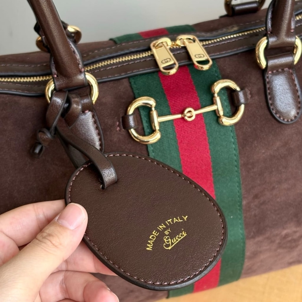 Gucci Borsetto Large Boston Bag Suede Leather Dark Brown 38Cm 866734 AAGIR 2146 - Image 5