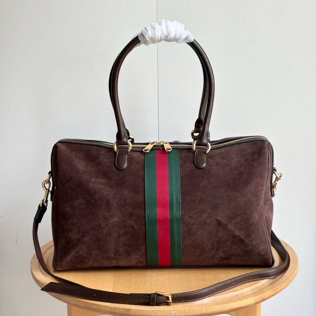 Gucci Borsetto Large Boston Bag Suede Leather Dark Brown 38Cm 866734 AAGIR 2146 - Image 3