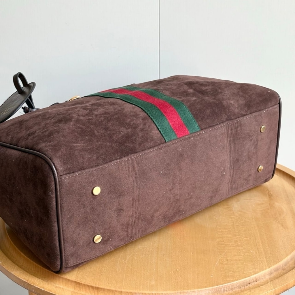 Gucci Borsetto Large Boston Bag Suede Leather Dark Brown 38Cm 866734 AAGIR 2146 - Image 4