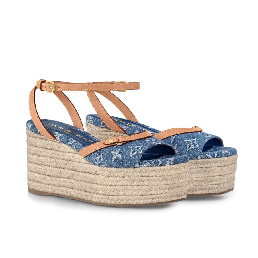 Louis Vuitton Helios Wedge Sandal Denim Blue 1Acizj