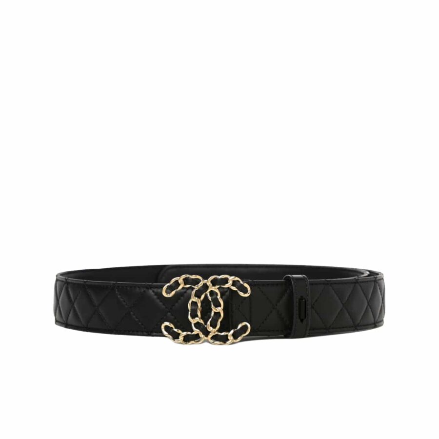 Chanel Cc Belt Gold Chain And Black Leather 28Mm
