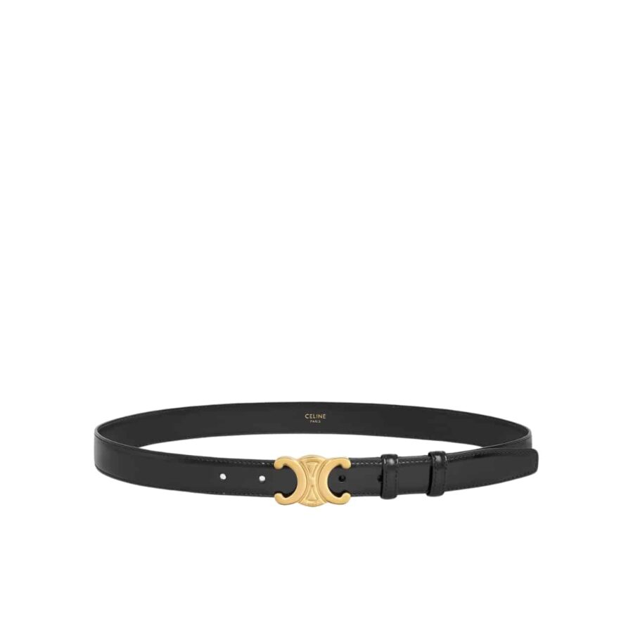 Celine Medium Triomphe Belt In Taurillon Leather Black 25Mm 45Ak93A01 38No