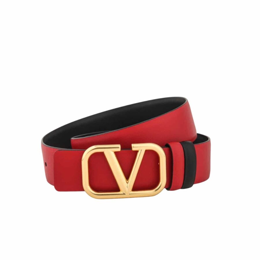 Valentino Garavani V Logo Reversible Leather Belt In Red 70Mm