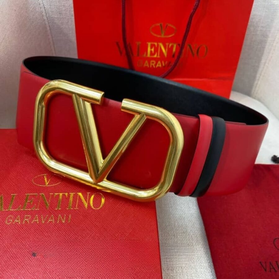Alternative view of Valentino Garavani V Logo Reversible Leather Belt In Red 70Mm