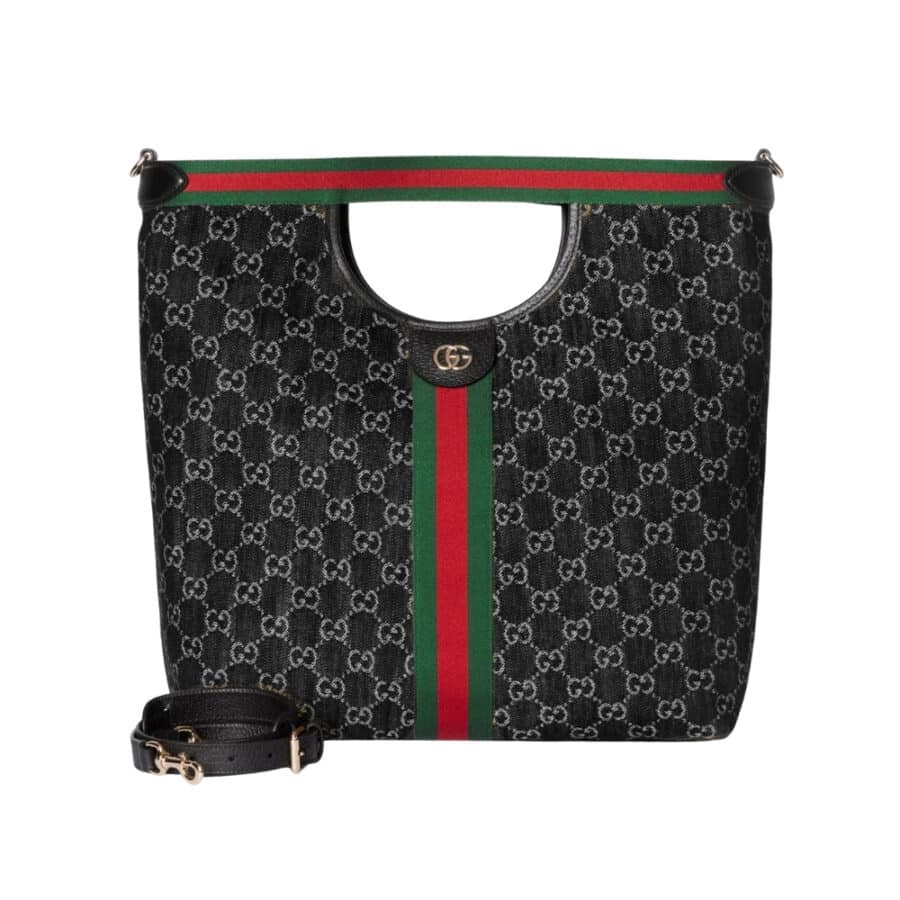 Gucci Giglio Large Tote Bag Black And White GG Denim 39Cm ‎865452 UN3AG 1099