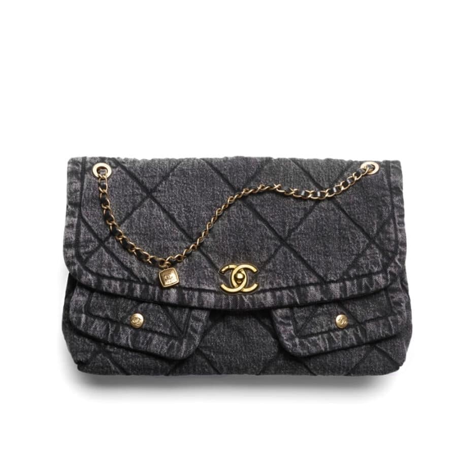 Chanel Maxi Flapbag Washed Denim And Gold Tone Metal Black 30Cm As5727 B22144 94305