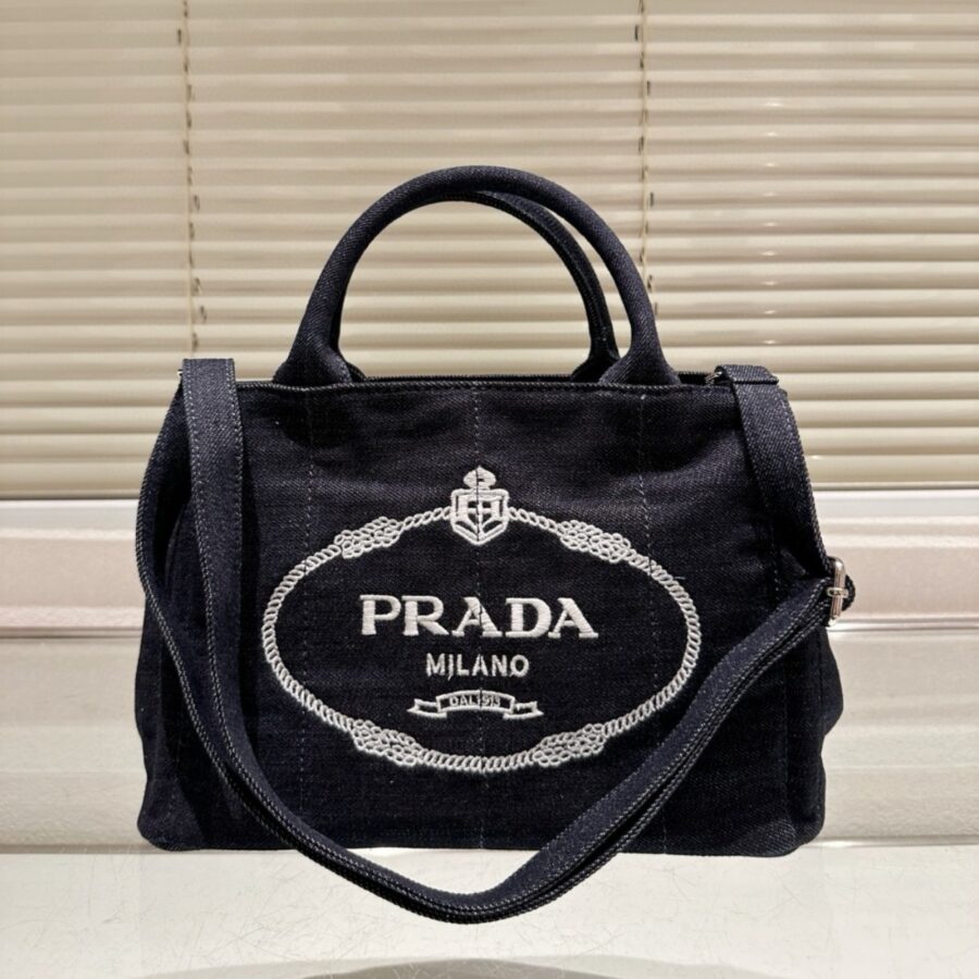 Alternative view of Prada Logo Printed Denim Tote Bag Black 26Cm