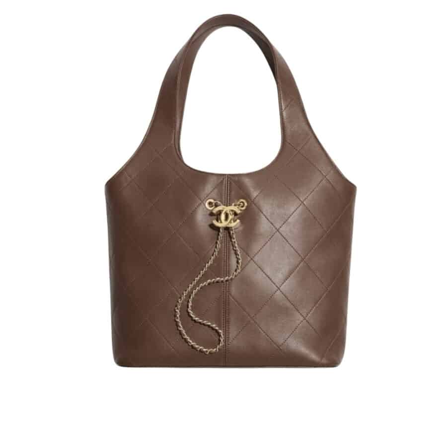 Chanel Large Shopping Bag Gold Tone Hardware Brown 32Cm