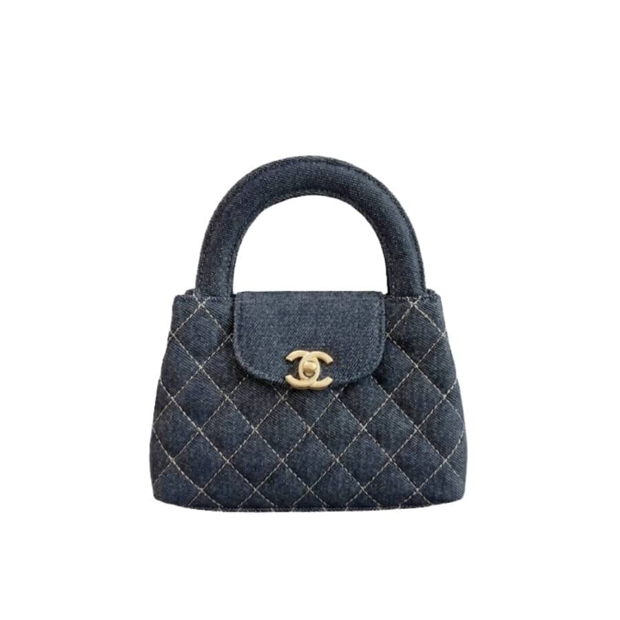 Chanel Clutch With Strap Gold Metal Washed Denim Blue 19cm