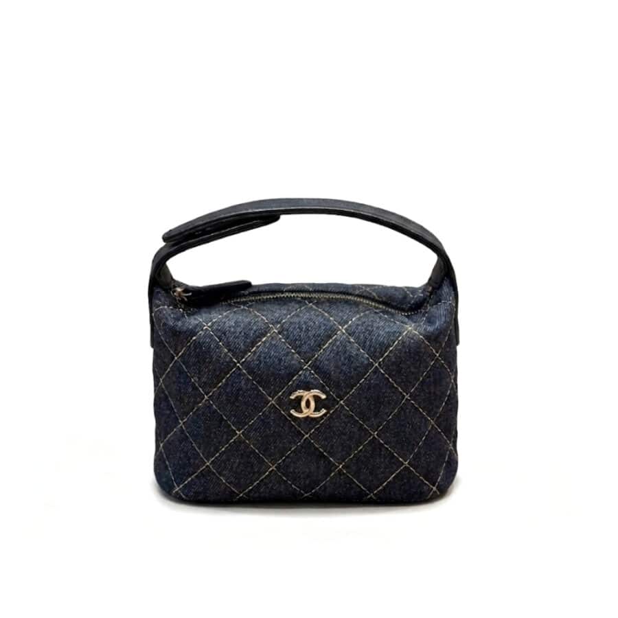 Chanel Mini Clutch With Shoulder Strap Denim Dark Blue 17cm