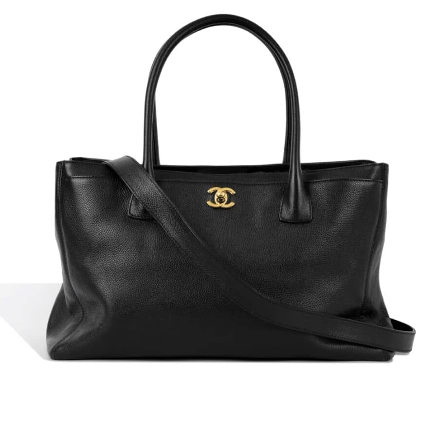 Chanel Executive Cerf Tote Gold Tone In Black Leather 36Cm