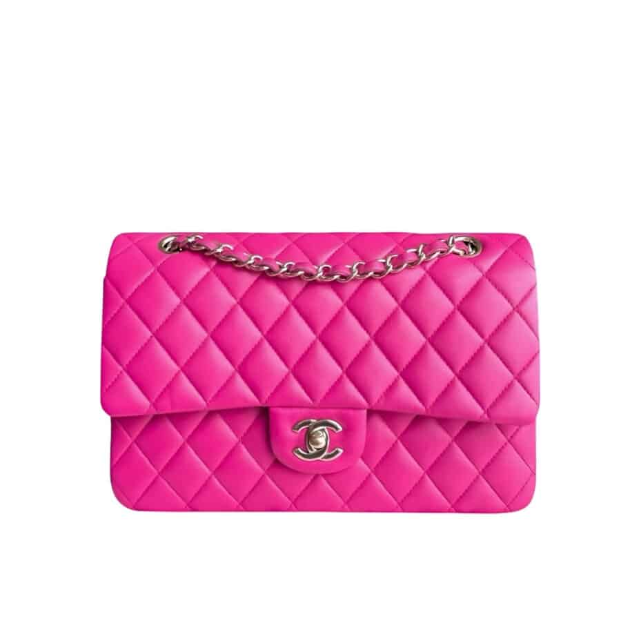 Chanel Classic Medium Flap Bag With Silver Hardware Pink 25Cm