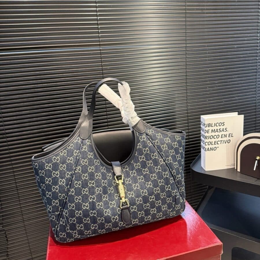 Alternative view of Gucci Mercato Medium Tote Bag GG Canvas Denim Blue 35cm