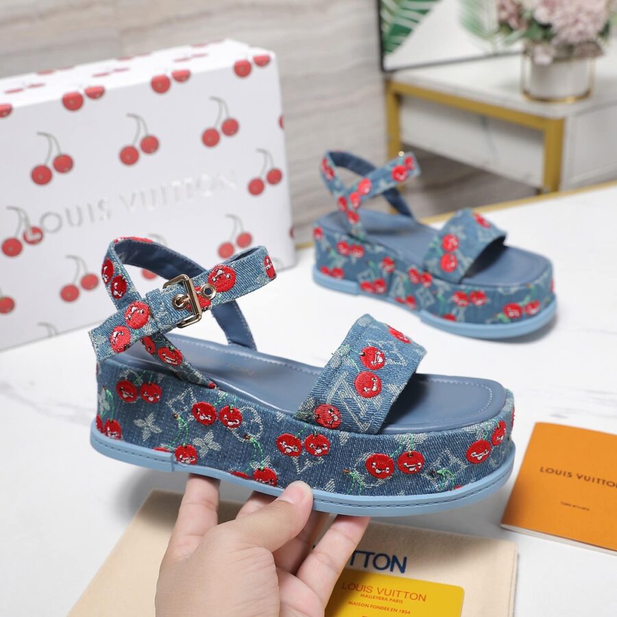 Alternative view of Louis Vuitton X Takashi Maya Platform Sandal Monogram Cherry Denim 1Ahnyd