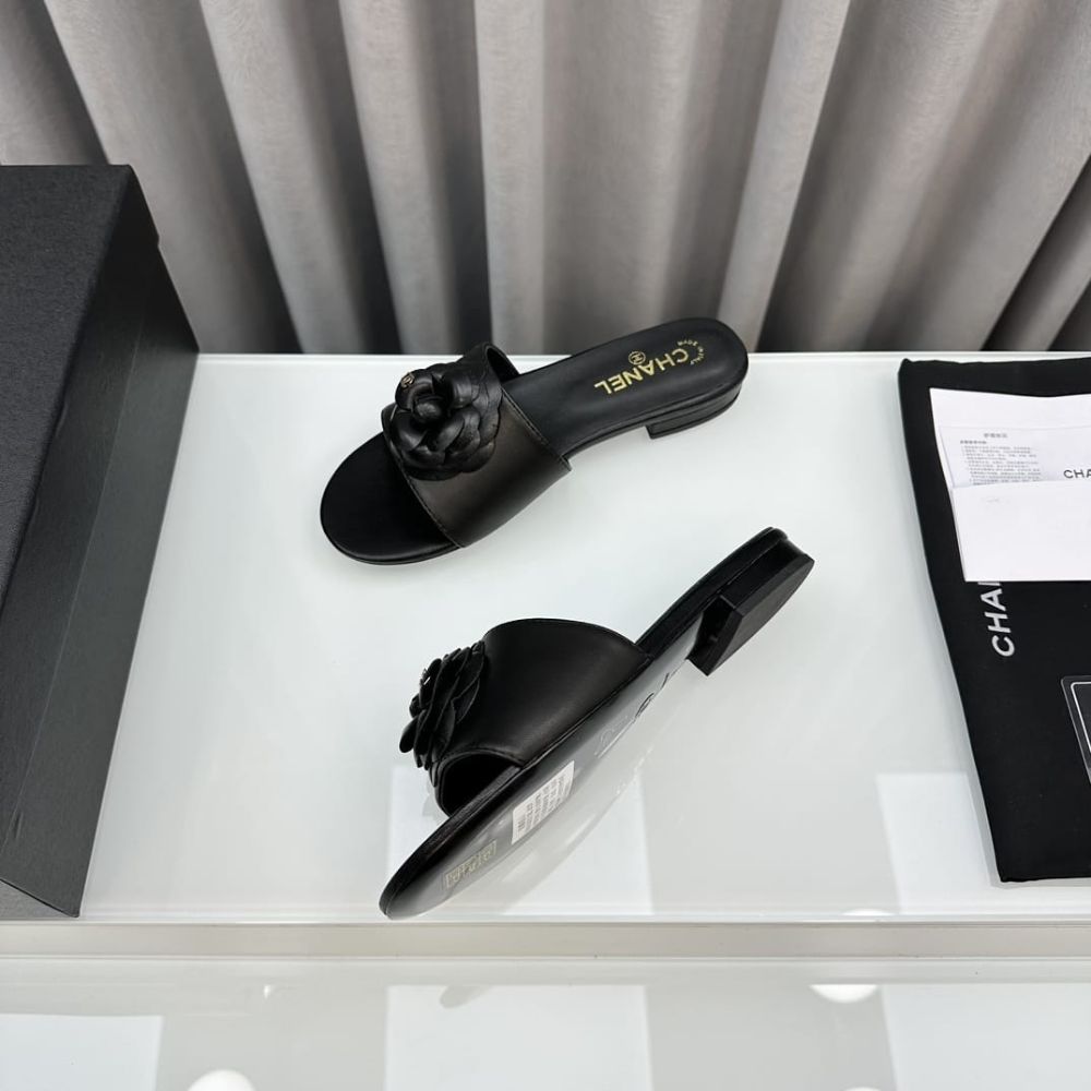 Chanel Camellia Slide Flat Sandals Black - Image 6