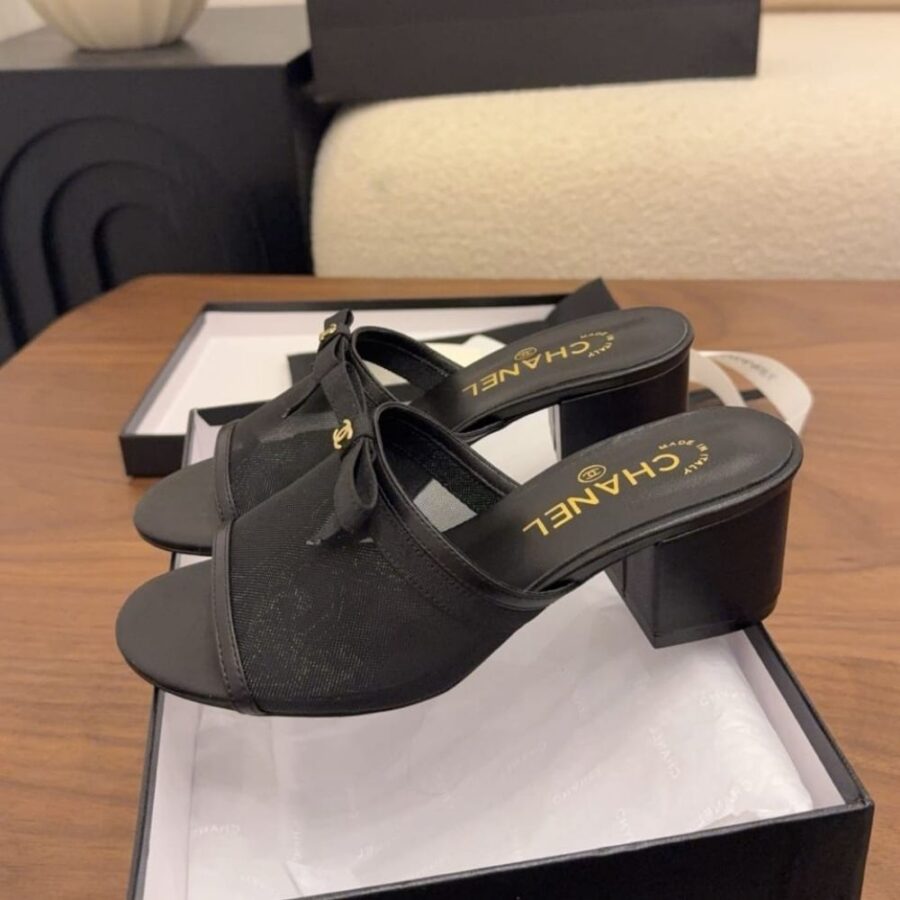Alternative view of Chanel Mesh Bow Block Heel Mules Black
