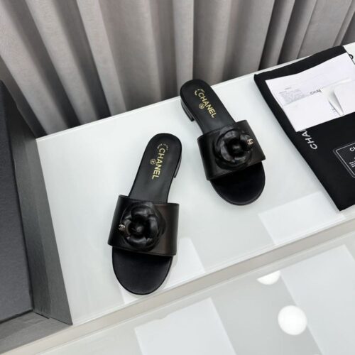 Alternative view of Chanel Camellia Slide Flat Sandals Black