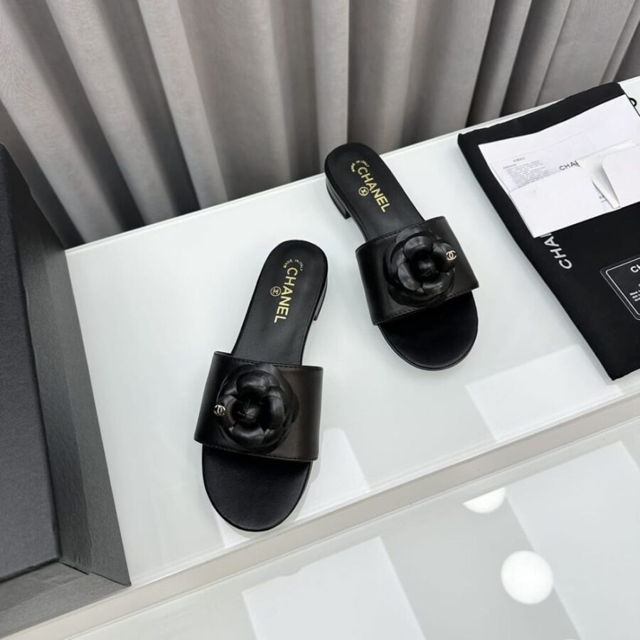 Alternative view of Chanel Camellia Slide Flat Sandals Black