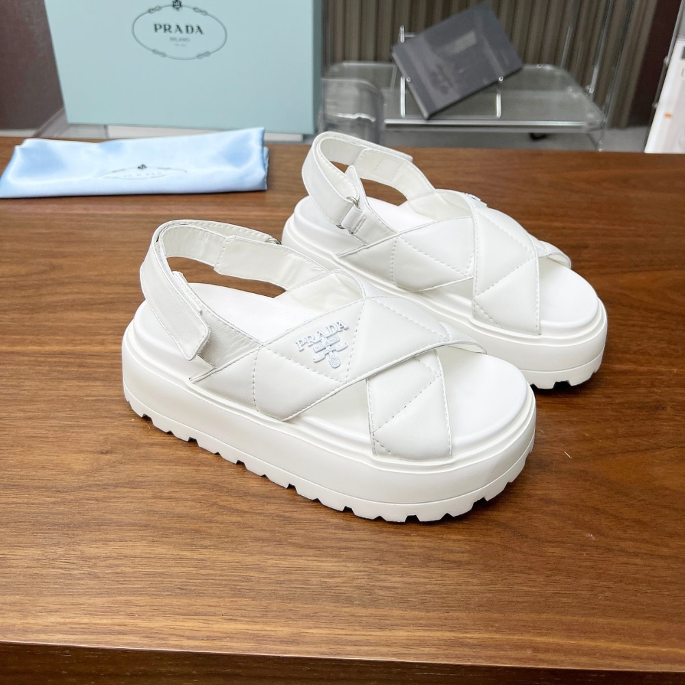 Prada Nappa Leather Crisscross Flatform Sandals Ivory 1Xz777 038 F0304 F 045 - Image 2