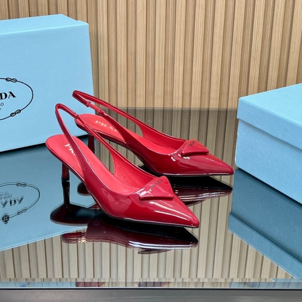 Prada Patent Leather Slingback Pumps Red 1I901M XUW F0011 F DD55 - Image 2