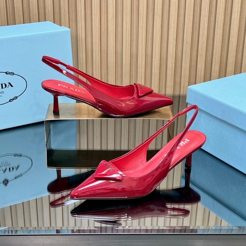 Prada Patent Leather Slingback Pumps Red 1I901M XUW F0011 F DD55 - Image 4