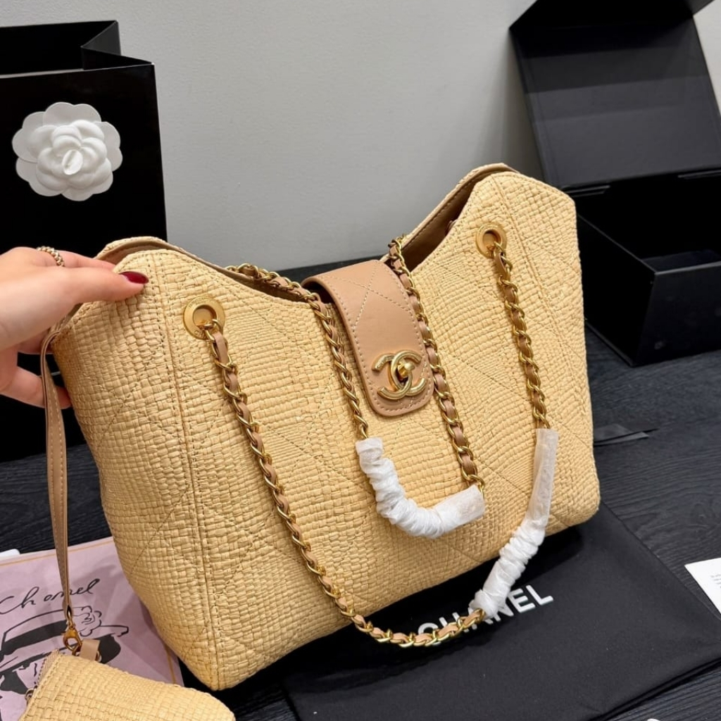 Chanel Shopping Bag Braided Raffia Beige 40Cm AS6090 B23527 U7508 - Image 3