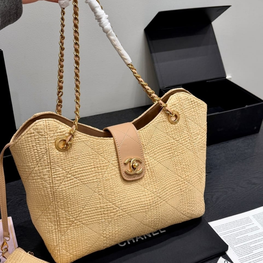 Chanel Shopping Bag Braided Raffia Beige 40Cm AS6090 B23527 U7508 - Image 4