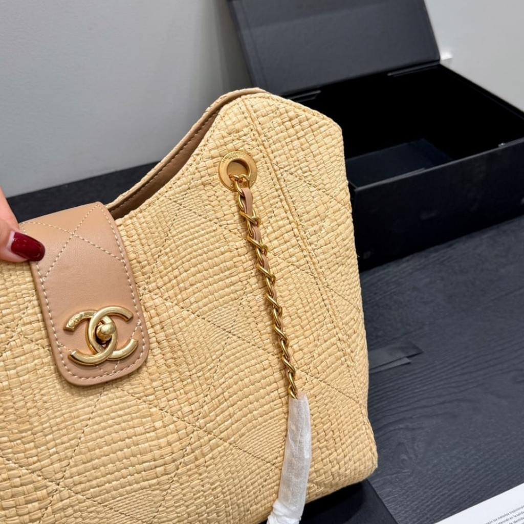 Chanel Shopping Bag Braided Raffia Beige 40Cm AS6090 B23527 U7508 - Image 5