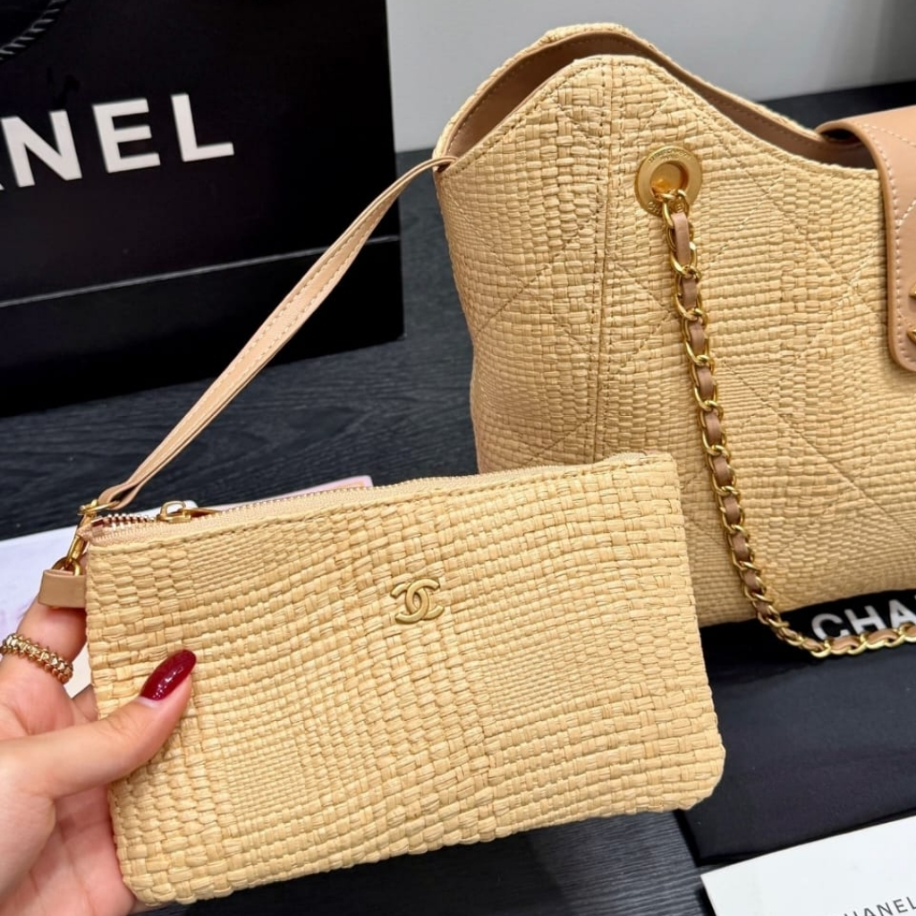 Chanel Shopping Bag Braided Raffia Beige 40Cm AS6090 B23527 U7508 - Image 6